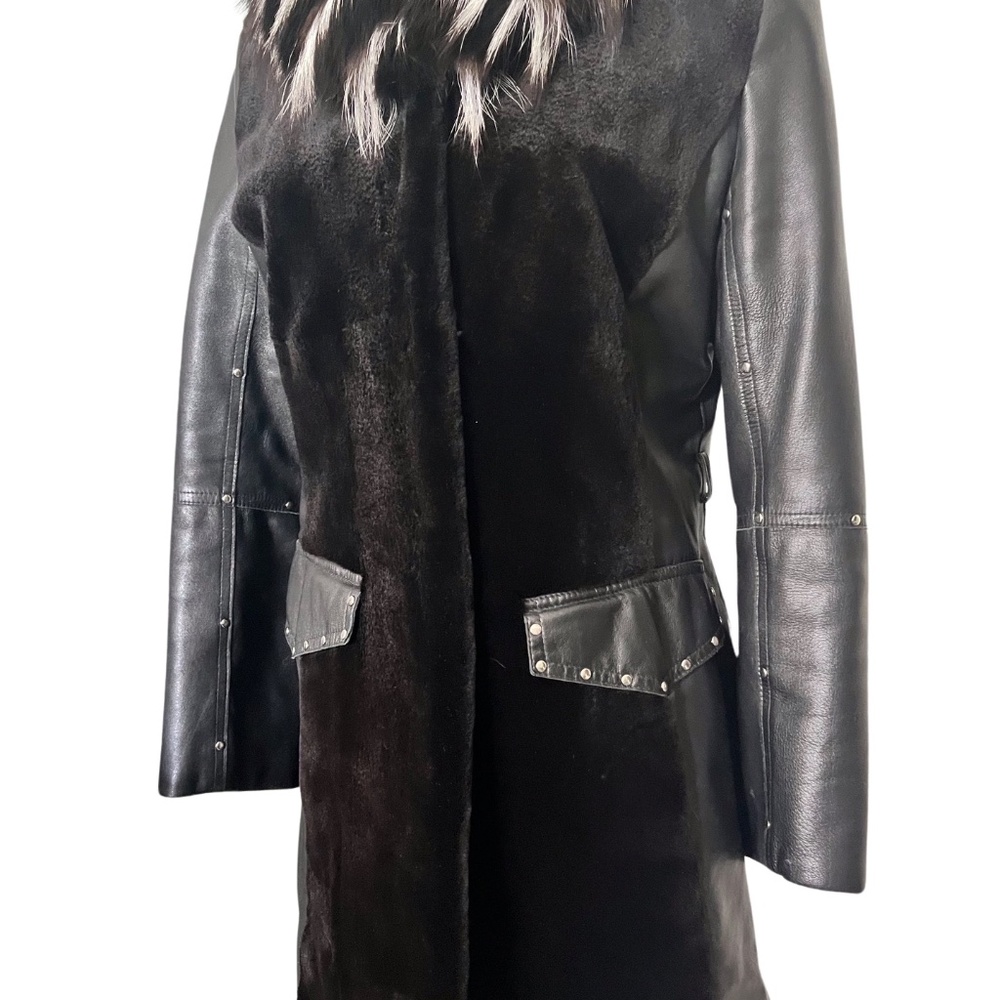 Sheared mink and leather coat